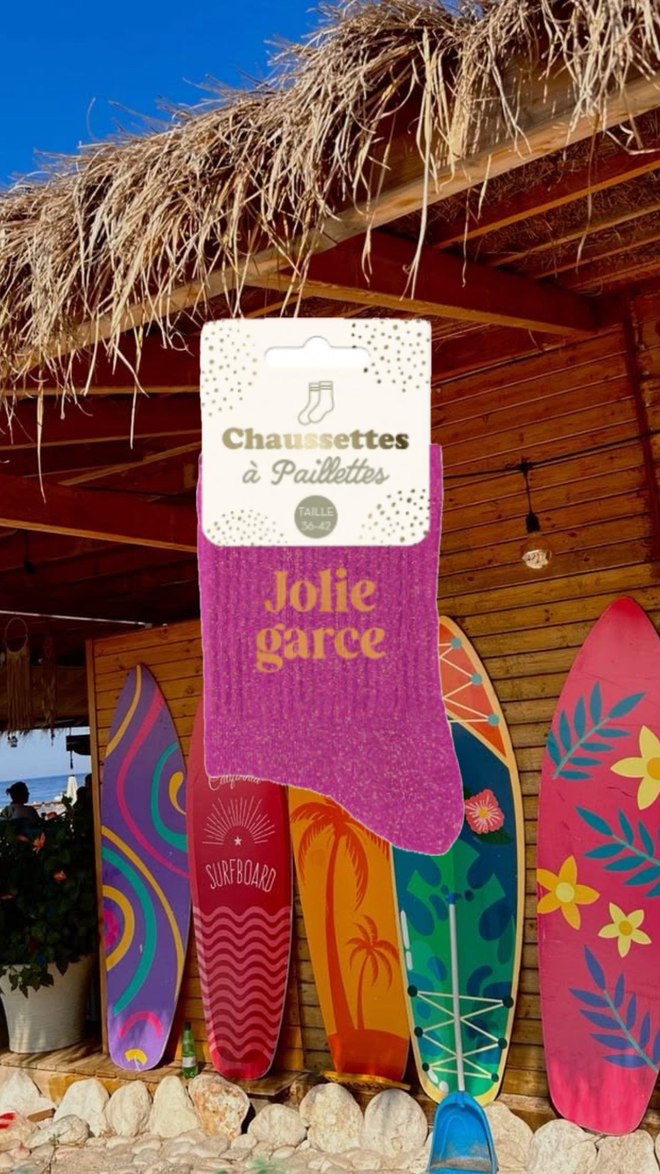Chaussette à paillettes " Jolie garce "