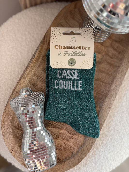 Chaussette à paillettes " CASSE COUILLE "