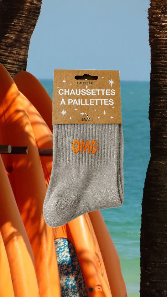 Chaussette à paillettes " omg "