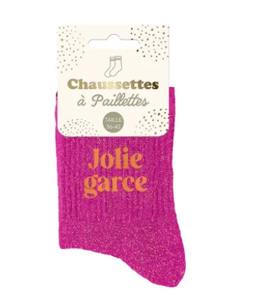 Chaussette à paillettes " Jolie garce "