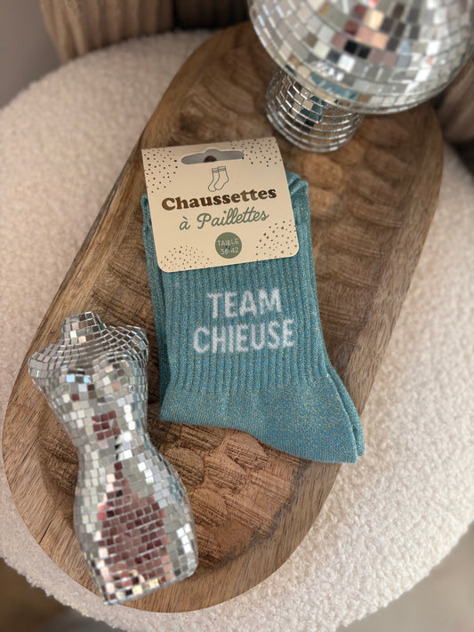 Chaussette à paillettes " TEAM CHIEUSE "