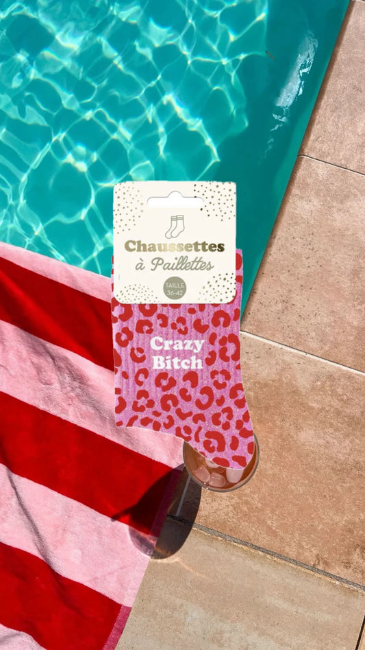 Chaussette à paillettes " Crasy bitch "