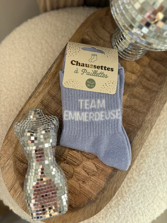 Chaussette à paillettes " TEAM EMMERDEUSE "