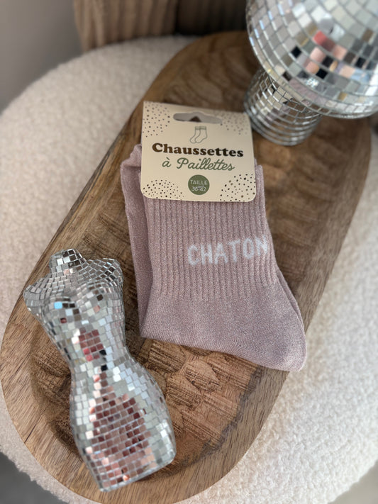 Chaussette à paillettes " Chaton "